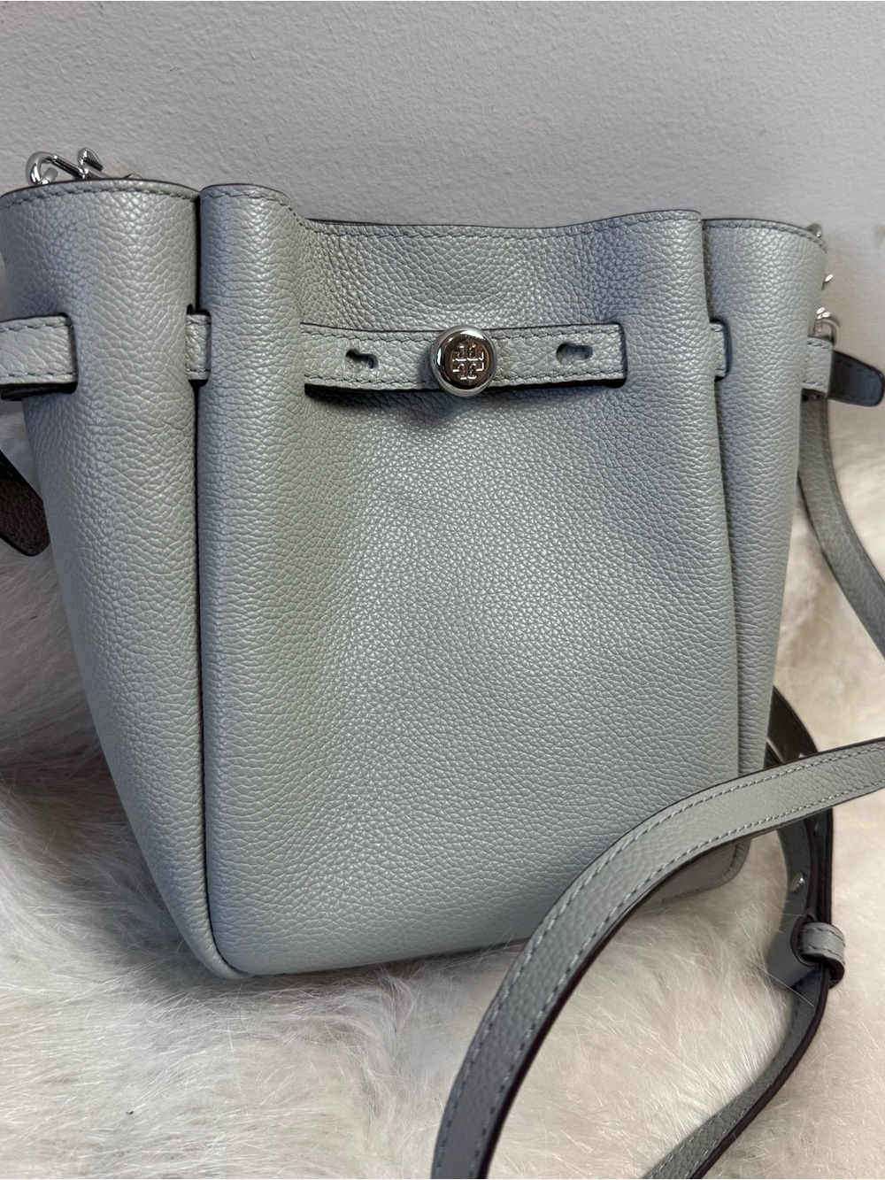 Tory Burch Romy Mini Small Leather Crossbody Tote Bag Light Granite - Picture 6 of 12